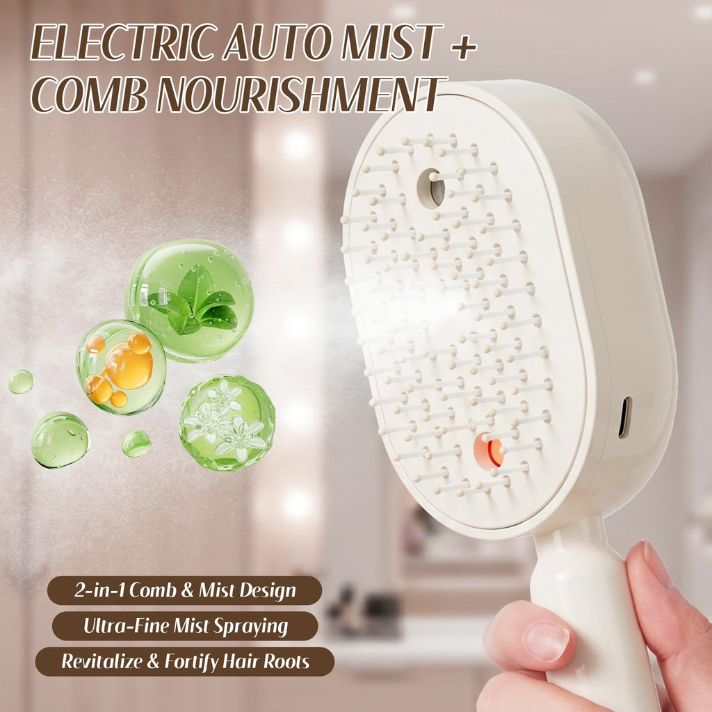 Electric Spray Hair Comb – 3-in-1 Steaming & Detangling Brush, Type-C Rechargeable, 10ml Refillable Tank for Water/Oil, Anti-Frizz, Hydrating for Dry/Curly Hair, Self-Cleaning