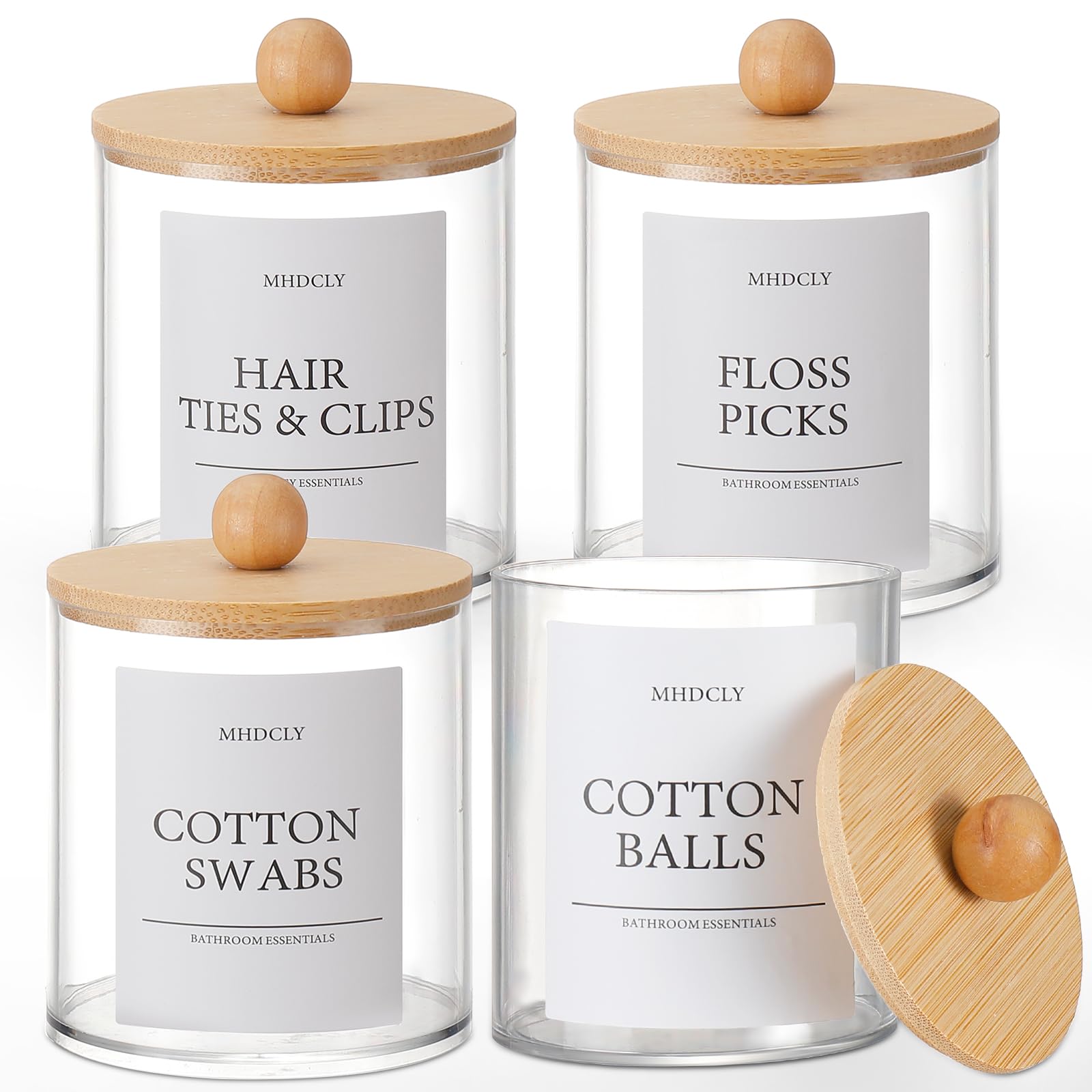 4-Pack Bathroom Vanity Organizer Set with Cotton Swab Jars