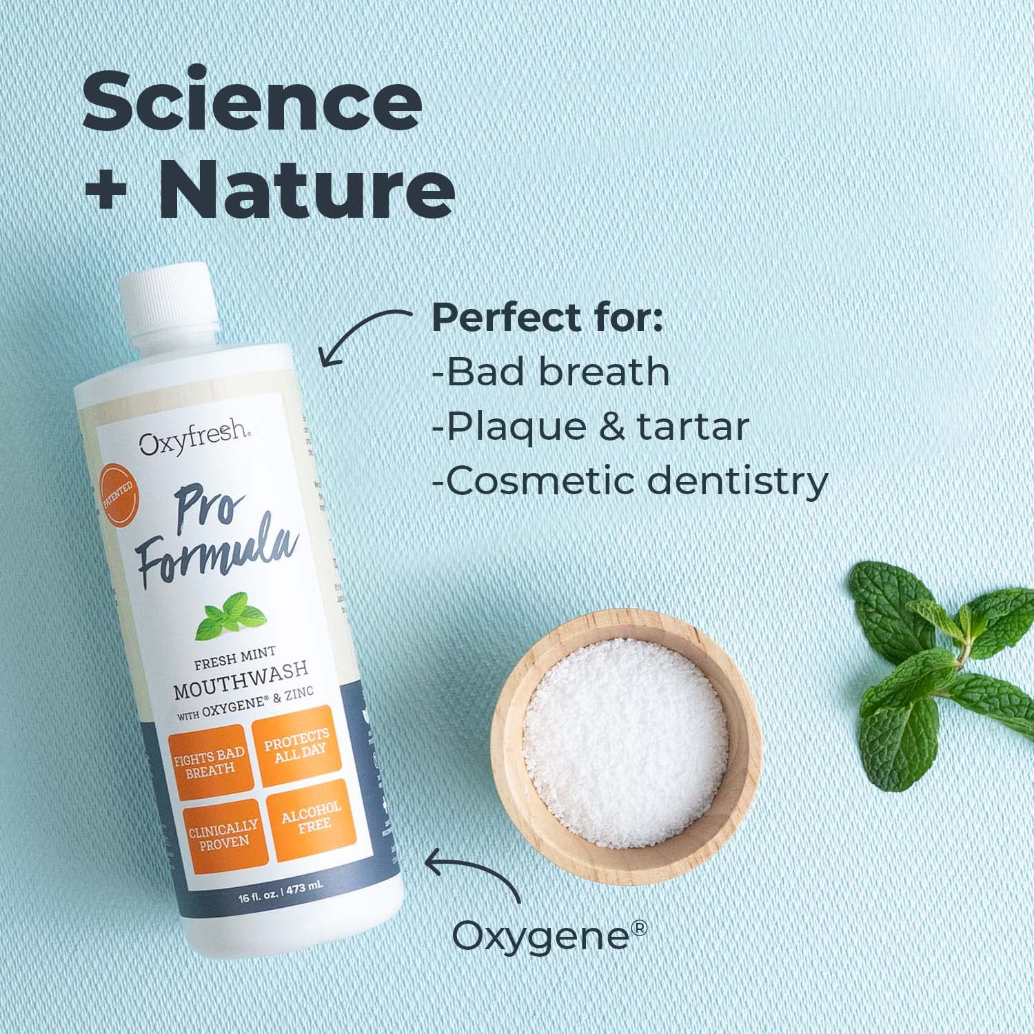 Oxyfresh Pro Formula Fresh Mint Mouthwash – Patented Zinc Mouthrinse for Fresh Breath, Healthy Gums & Bad Breath Treatment for Adults - Dye, Fluoride & Alcohol Free