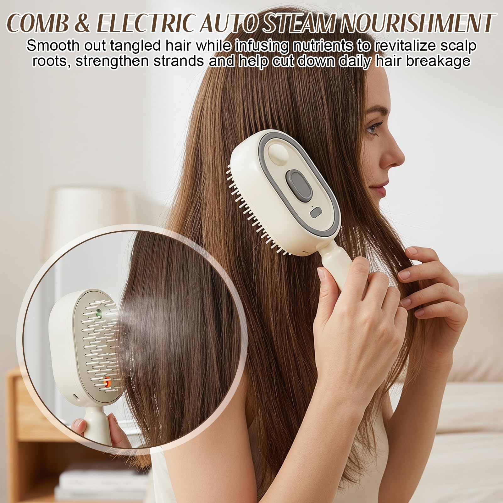 Electric Spray Hair Comb – 3-in-1 Steaming & Detangling Brush, Type-C Rechargeable, 10ml Refillable Tank for Water/Oil, Anti-Frizz, Hydrating for Dry/Curly Hair, Self-Cleaning