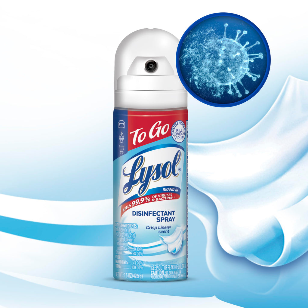 Lysol To Go Disinfectant Spray, Travel Size Sanitizing and Antibacterial Spray, For On-the-Go Disinfecting and Deodorizing, Crisp Linen, 1.5 Fl. Oz