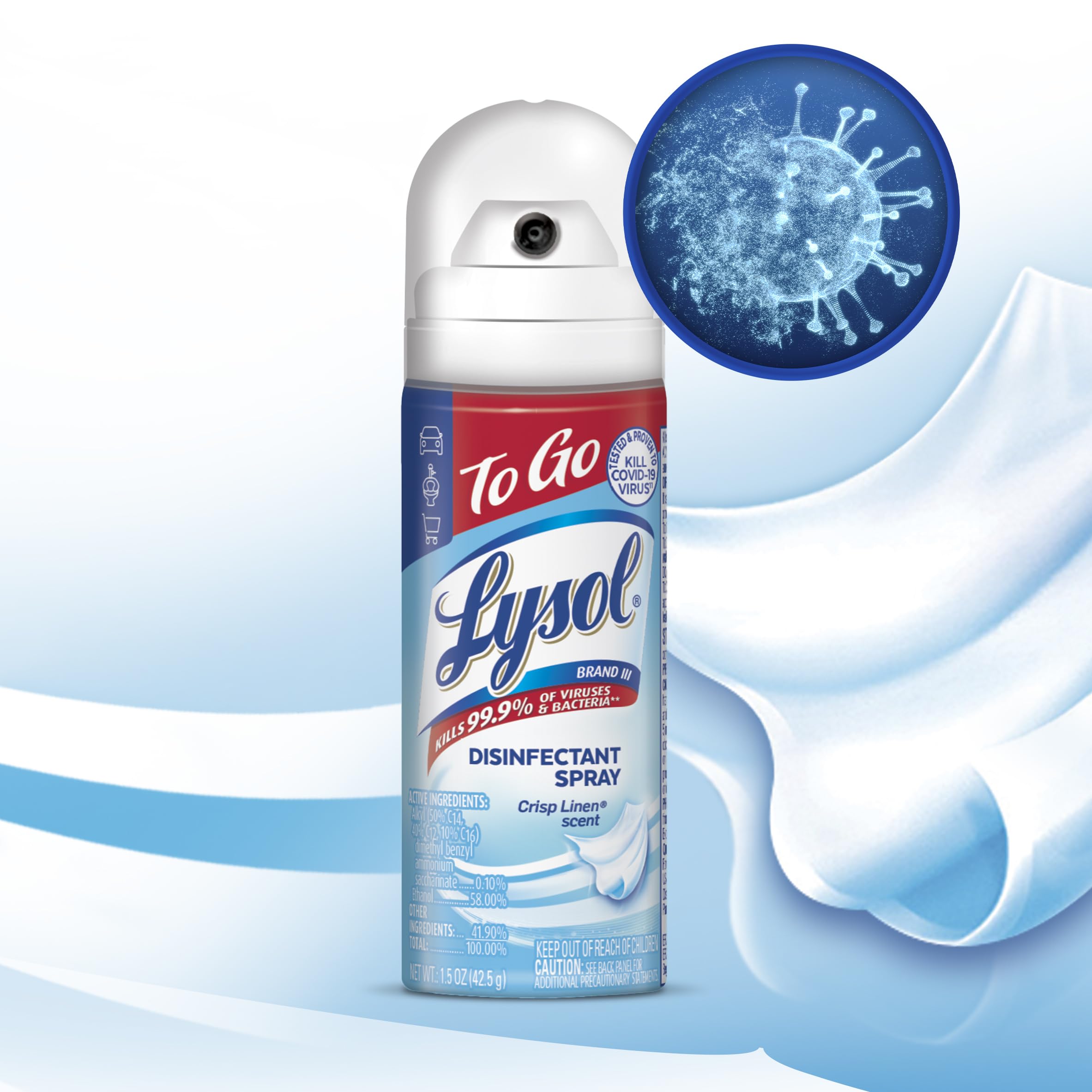 Lysol To Go Disinfectant Spray, Travel Size Sanitizing and Antibacterial Spray, For On-the-Go Disinfecting and Deodorizing, Crisp Linen, 1.5 Fl. Oz