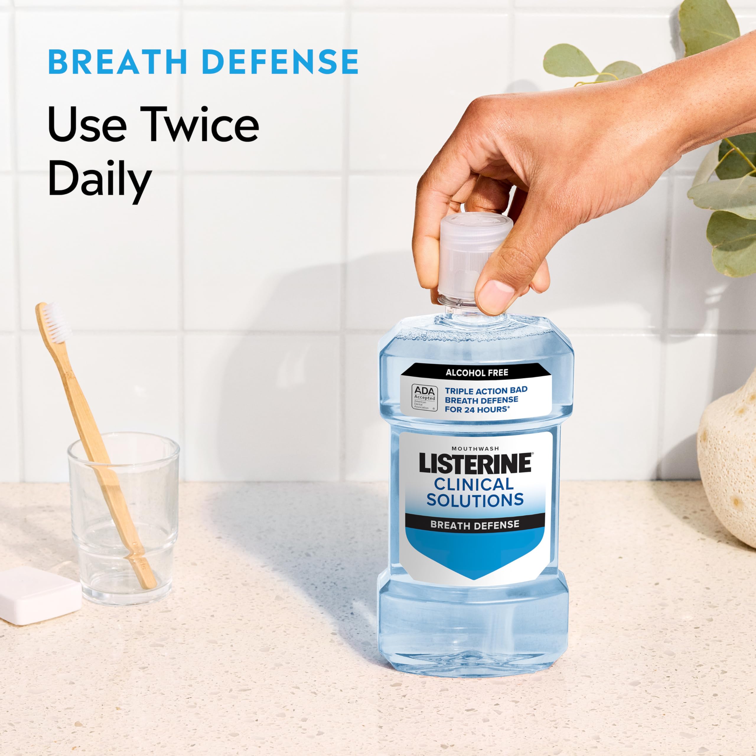 Listerine Clinical Solutions Breath Defense Zero Alcohol Mouthwash, Alcohol-Free Mouthwash with a Triple-Action Formula Fights Bad Breath for 24 Hours