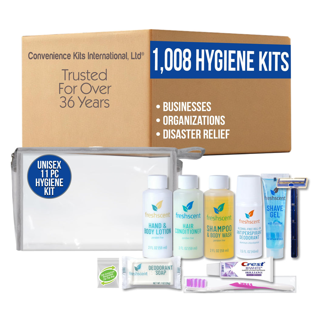 Convenience Kits International Unisex 10-Piece Budget Hygiene Travel Kit with Crest Toothpaste, Bar Soap, Shave Gel, and TSA-Friendly Zippered Travel Bag