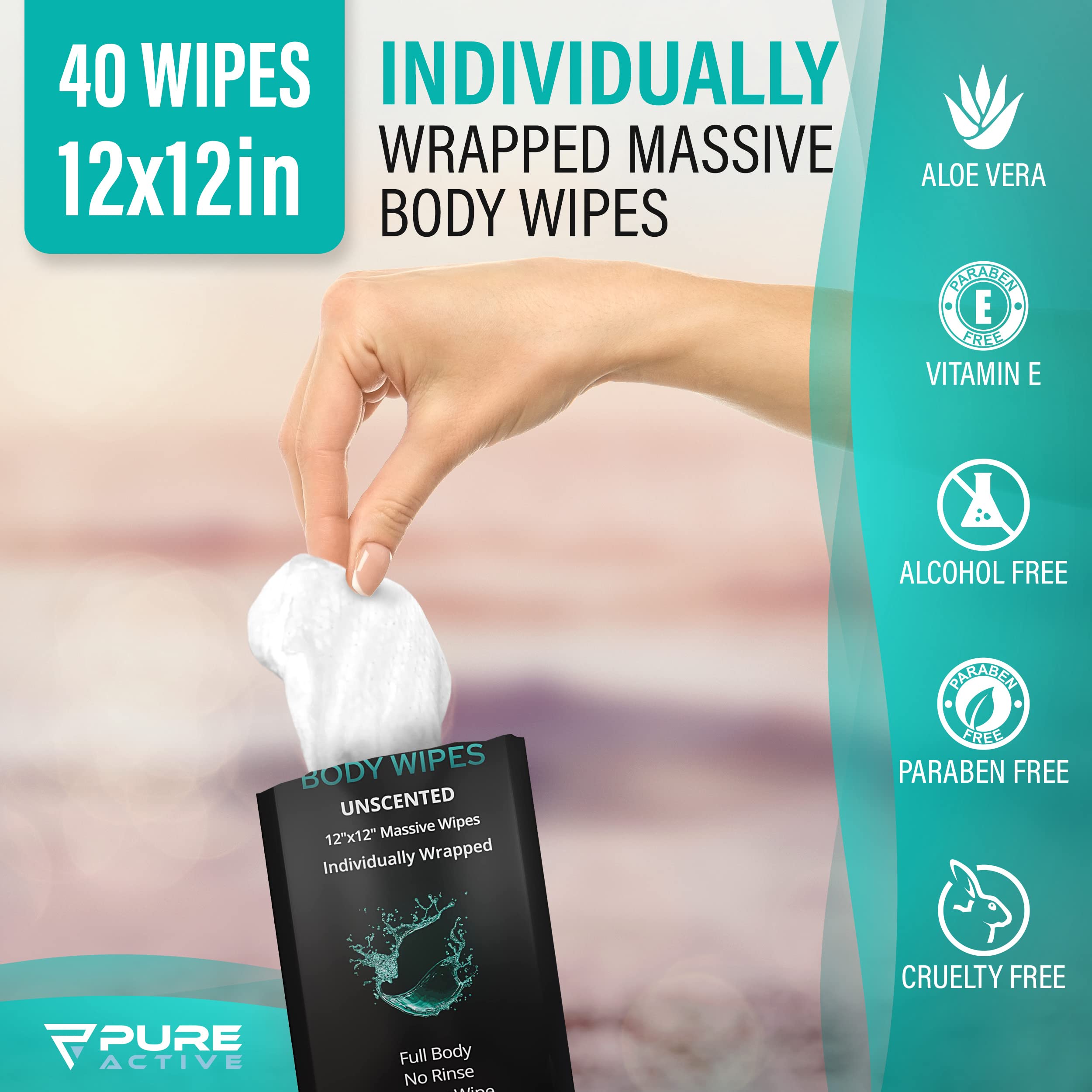 Individually Wrapped Personal Hygiene Body Wipes for Women and Men, Keep Clean After Gym Travel Camping Outdoors Sports, Unscented