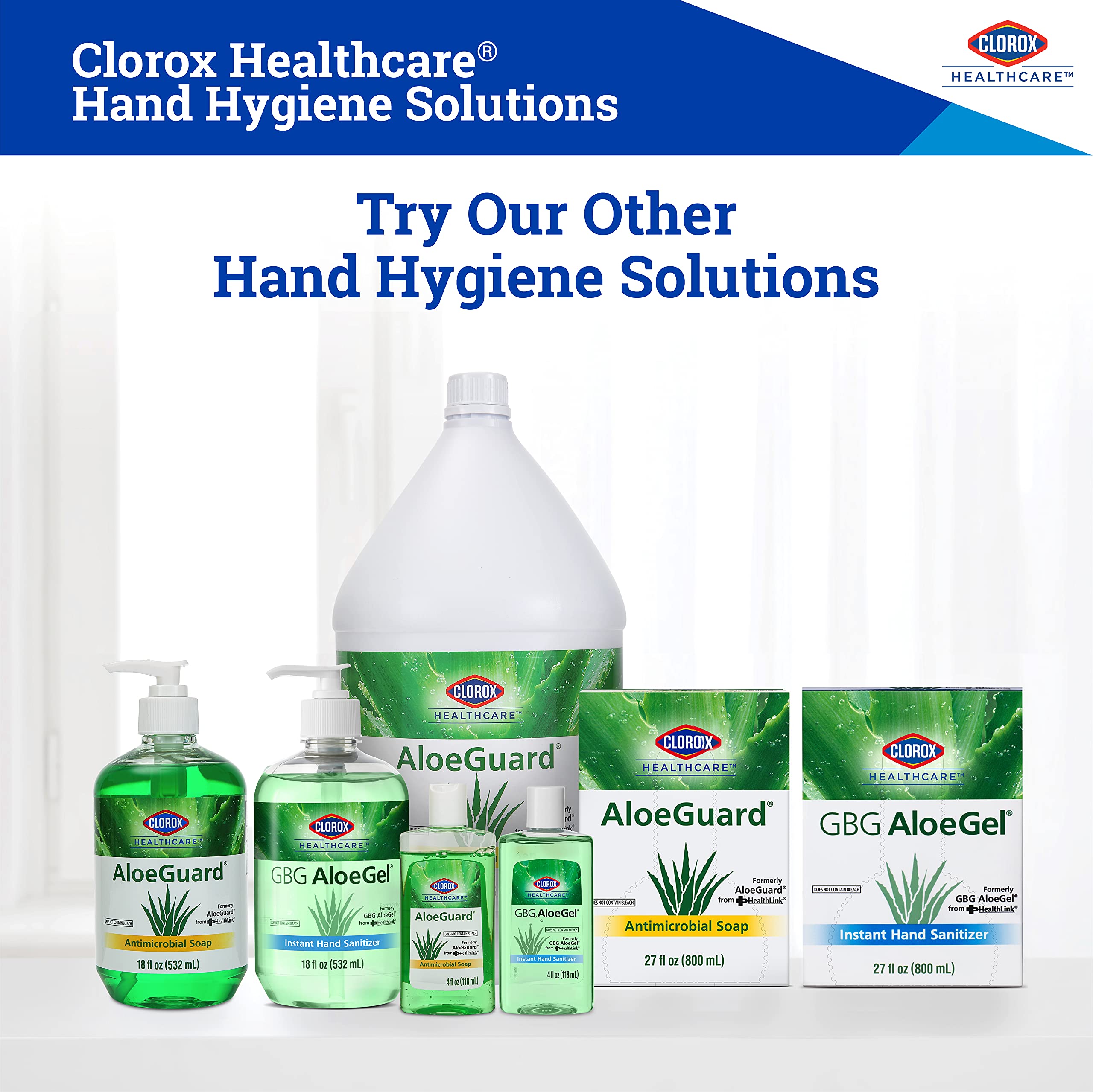 Clorox Healthcare Essentials Hand Sanitizer & Soap Kit | GBG AloeGel Hand Sanitizer Gel Pump Dispensers & Mini Travel Hand Sanitizers, AloeGuard Antimicrobial Soaps | FDA Registered