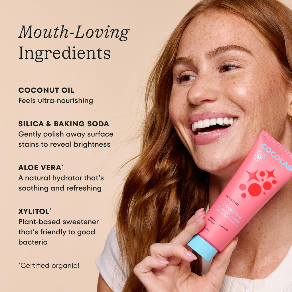 Cocoshine Teeth Whitening Toothpaste by Cocolab, Nano-Hydroxyapatite Toothpaste, Non-Fluoride with Xylitol and Coconut Oil, Gently Formulated for Sensitive Teeth, Adults and Kids