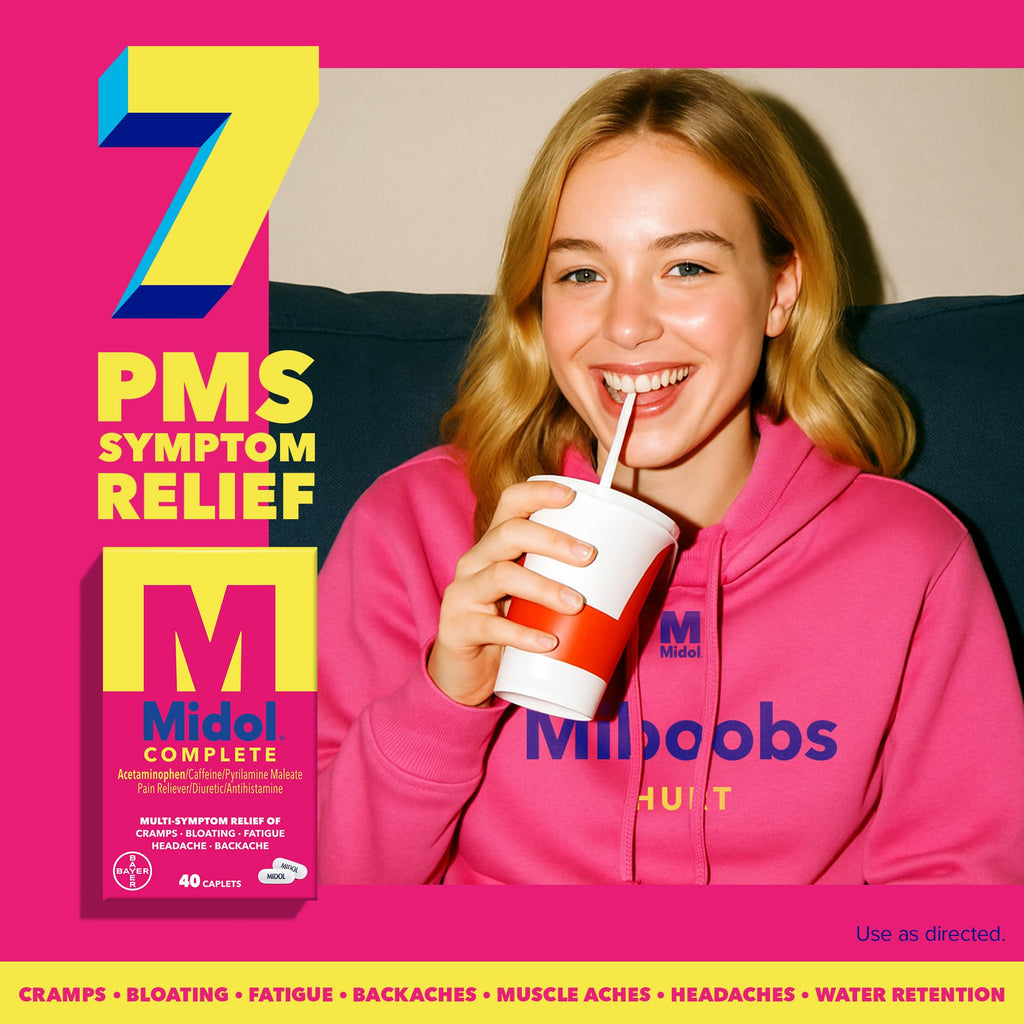 Midol Complete Menstrual Pain Relief Caplets, 40 Count - Provides Cramp, Headache, and Bloating Relief