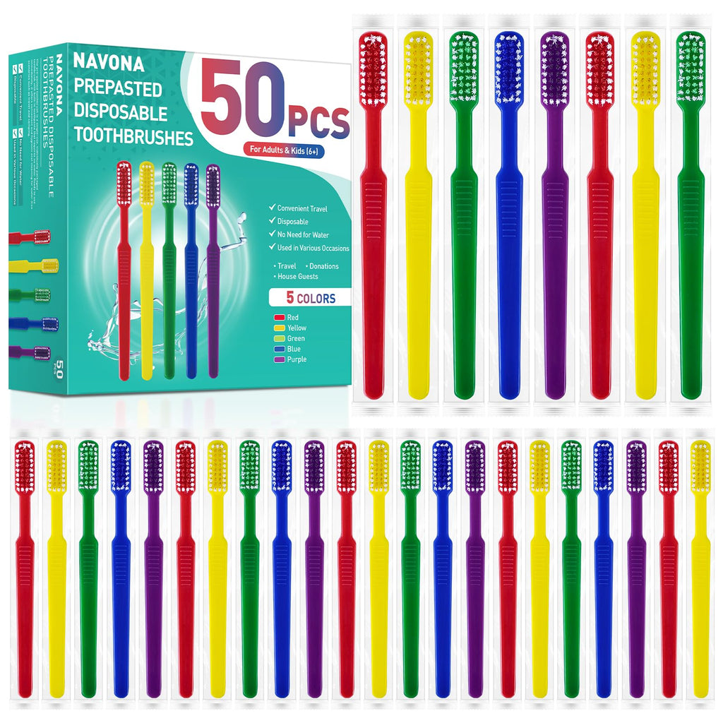 Navona 50PCS/150PCS Prepasted Disposable Toothbrushes-Individually Wrapped, Perfect for Travel Hotel Donation