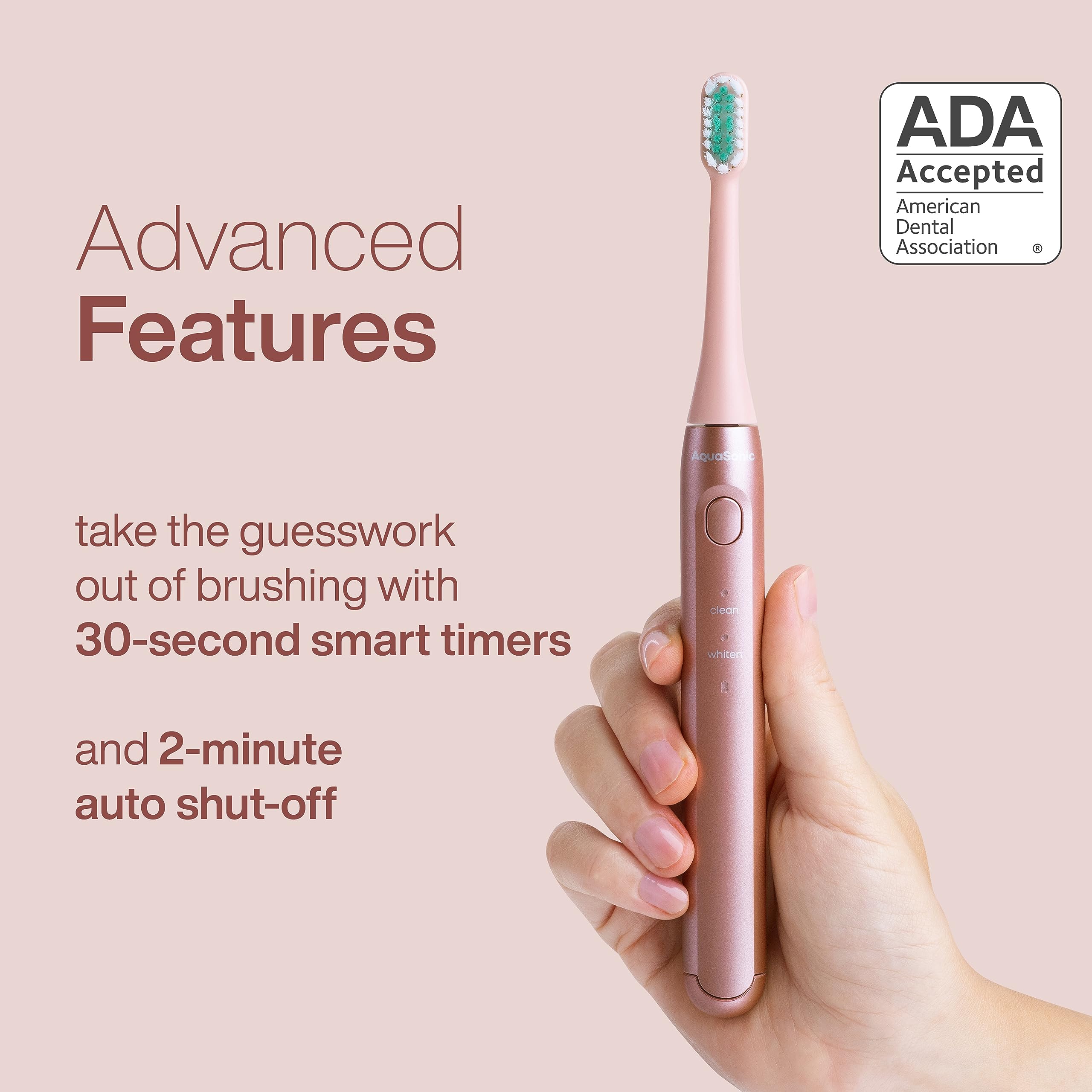 Aquasonic Icon ADA-Accepted Rechargeable Toothbrush | Magnetic Holder & Slim Travel Case | 2 Brushing Modes & Smart Timers | Gentle Micro-Vibrations