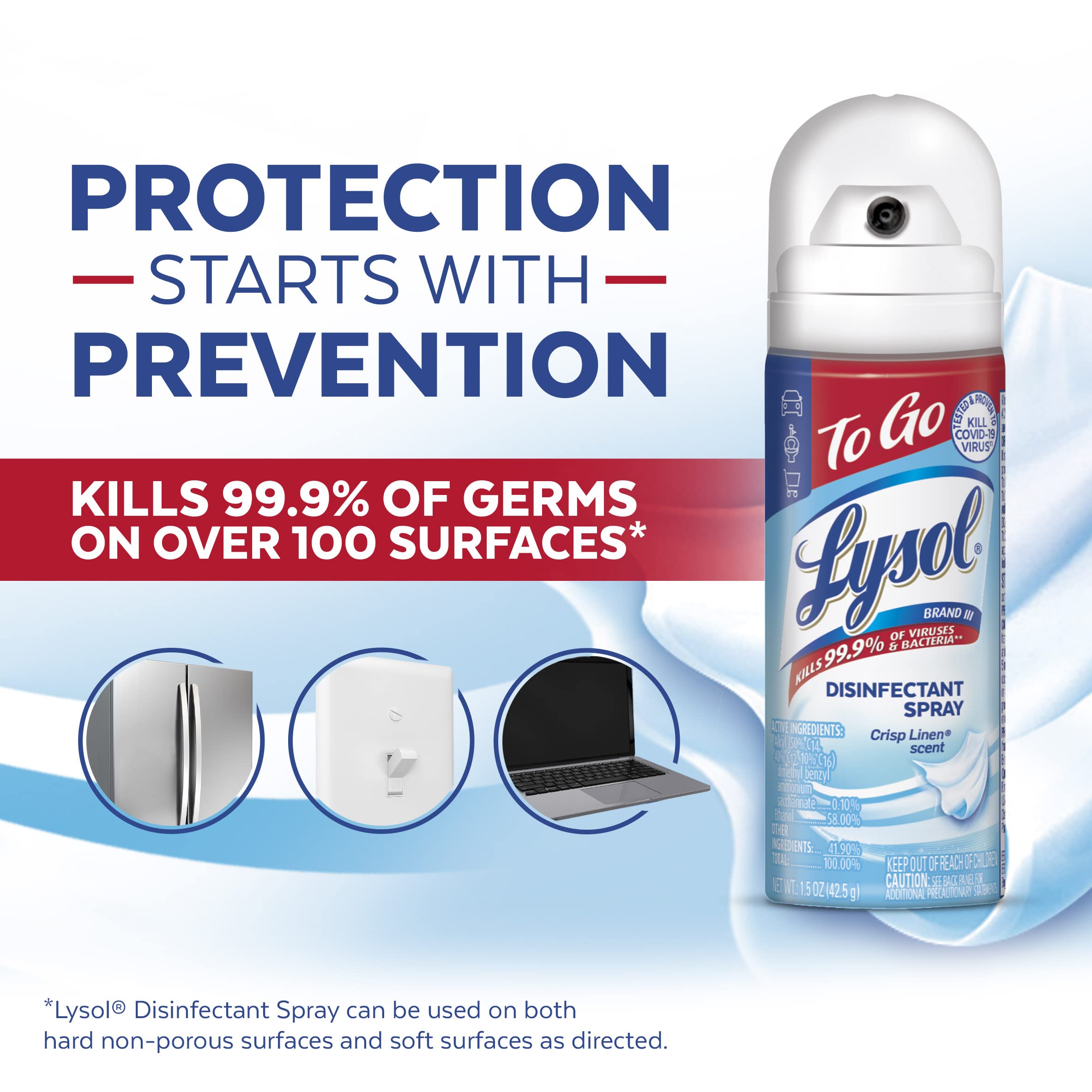 Lysol To Go Disinfectant Spray, Travel Size Sanitizing and Antibacterial Spray, For On-the-Go Disinfecting and Deodorizing, Crisp Linen, 1.5 Fl. Oz