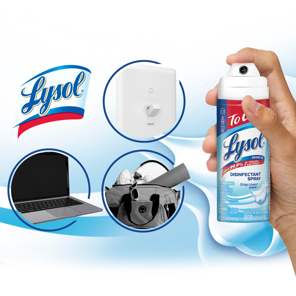 Lysol To Go Disinfectant Spray, Travel Size Sanitizing and Antibacterial Spray, For On-the-Go Disinfecting and Deodorizing, Crisp Linen, 1.5 Fl. Oz