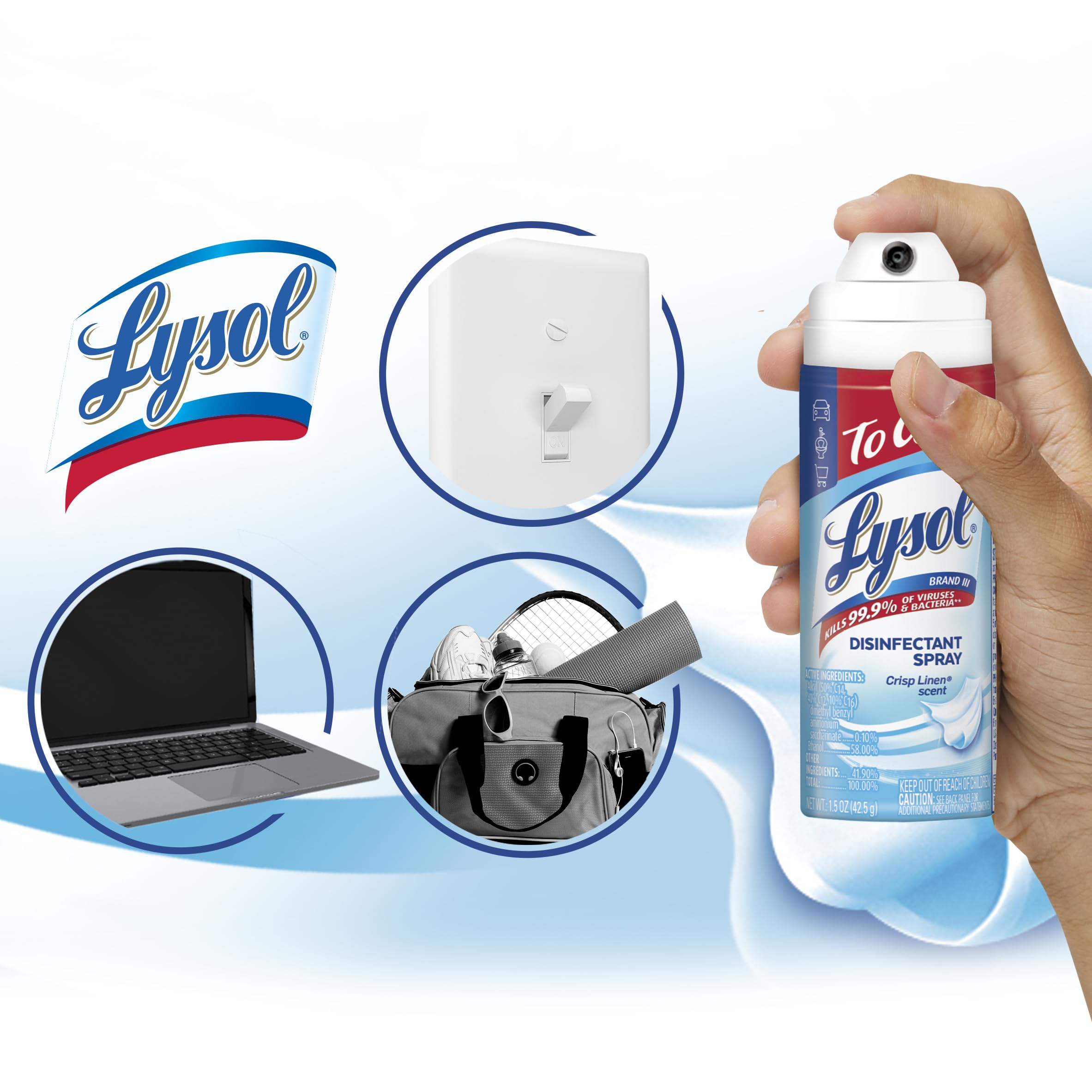 Lysol To Go Disinfectant Spray, Travel Size Sanitizing and Antibacterial Spray, For On-the-Go Disinfecting and Deodorizing, Crisp Linen, 1.5 Fl. Oz