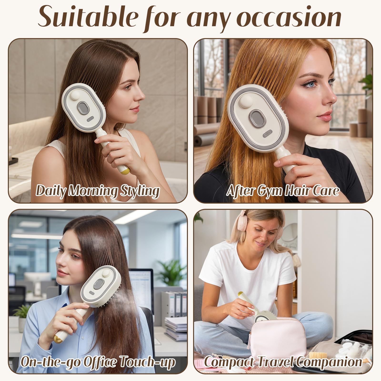 Electric Spray Hair Comb – 3-in-1 Steaming & Detangling Brush, Type-C Rechargeable, 10ml Refillable Tank for Water/Oil, Anti-Frizz, Hydrating for Dry/Curly Hair, Self-Cleaning