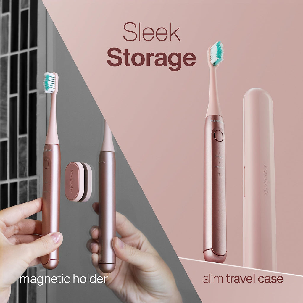 Aquasonic Icon ADA-Accepted Rechargeable Toothbrush | Magnetic Holder & Slim Travel Case | 2 Brushing Modes & Smart Timers | Gentle Micro-Vibrations